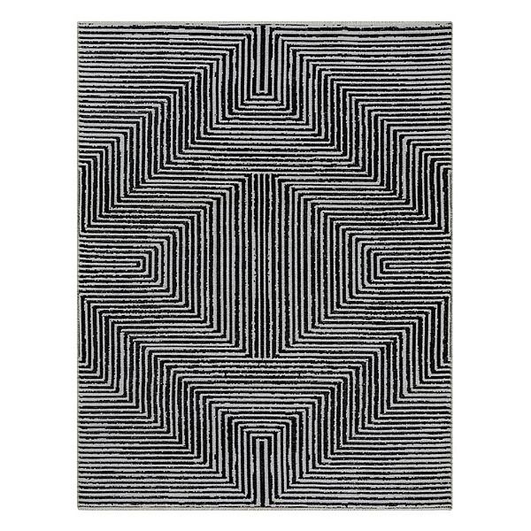 Indigo Ink Votra Black Abstract Geometric Machine Washable Area Rug