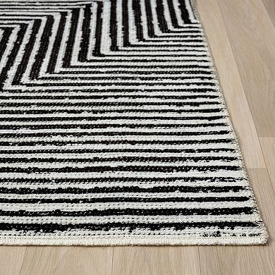 Indigo Ink Votra Black Abstract Geometric Machine Washable Area Rug
