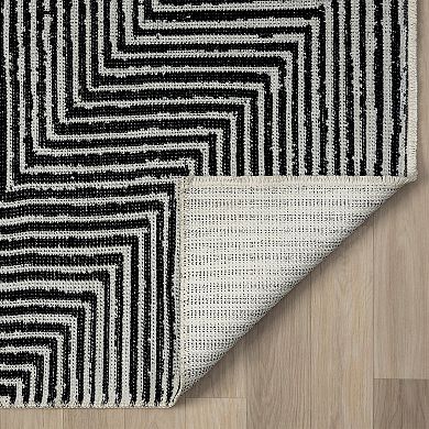 Indigo Ink Votra Black Abstract Geometric Machine Washable Area Rug