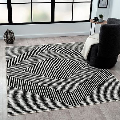 Indigo Ink Votra Black Abstract Geometric Machine Washable Area Rug
