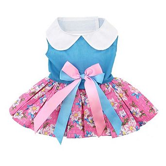 Doggie Design Pink And Blue Plumeria Floral Dog Dress