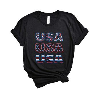 Usa Stacked Colorful Short Sleeve Graphic Tee