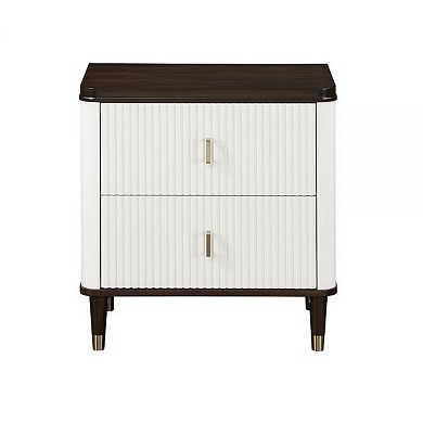 Aren 27 Inch Nightstand, 2 Drawers, Usb Charger, Solid Wood, White, Brown