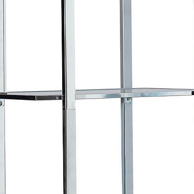 79 Inch Bookcase, Metal Frame, Tempered Glass Shelves, Polished, Silver