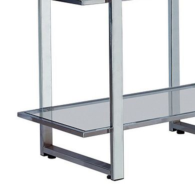 79 Inch Bookcase, Metal Frame, Tempered Glass Shelves, Polished, Silver