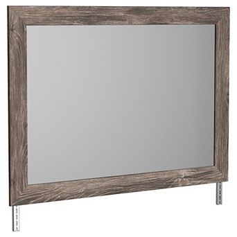 Bedroom Mirror With Replicated Grain Details, Rustic Gray