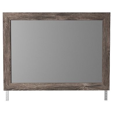 Bedroom Mirror With Replicated Grain Details, Rustic Gray