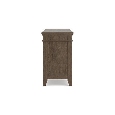 Vells 60 Inch Credenza Table, 2 Adjustable Shelves, Brushed Grayish Brown