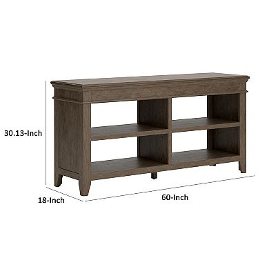Vells 60 Inch Credenza Table, 2 Adjustable Shelves, Brushed Grayish Brown