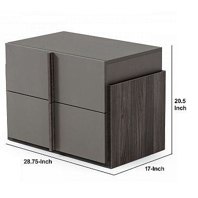 Wooden Frame Nightstand with 2 Self Closing Drawers, Gray