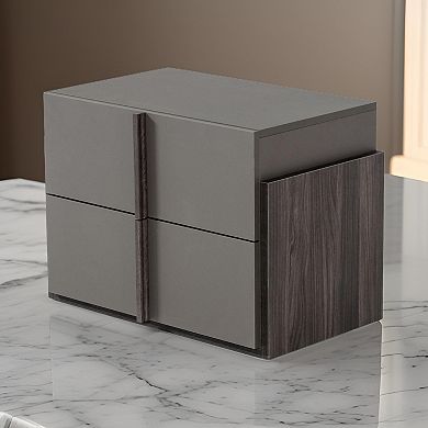 Wooden Frame Nightstand with 2 Self Closing Drawers, Gray