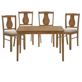 5 pc Dining Table Set With 4 Chairs, Rubberwood, Weathered Oak