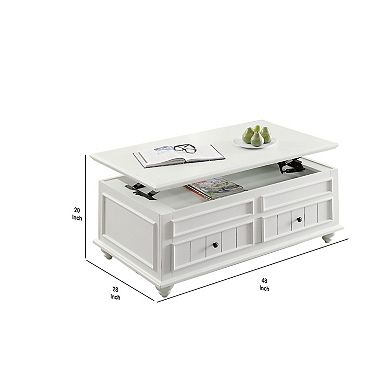 48 Inch Coffee Table, Lift Top Function, 2 Drawers, White Poplar Wood