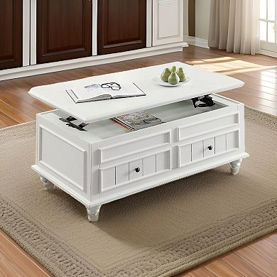 48 Inch Coffee Table, Lift Top Function, 2 Drawers, White Poplar Wood