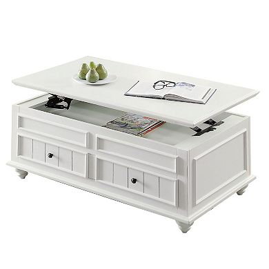 48 Inch Coffee Table, Lift Top Function, 2 Drawers, White Poplar Wood