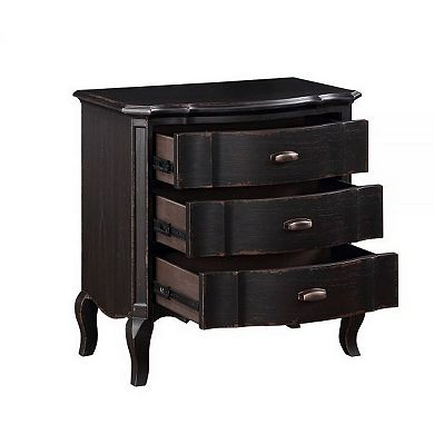 Cherry 30 Inch Nightstand, 3 Drawers, Cabriole Legs, Rubberwood, Black
