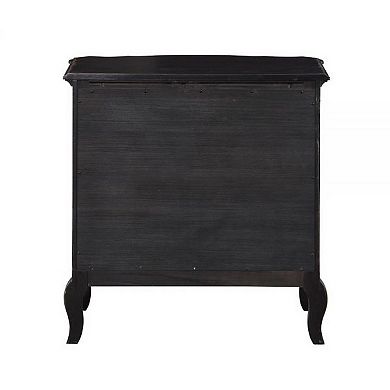 Cherry 30 Inch Nightstand, 3 Drawers, Cabriole Legs, Rubberwood, Black