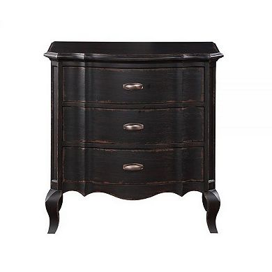 Cherry 30 Inch Nightstand, 3 Drawers, Cabriole Legs, Rubberwood, Black