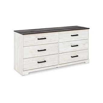 Wisp 59 Inch Wood Dresser, 6 Gliding Drawers, Rustic Crisp White Finish