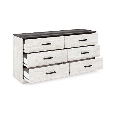 Wisp 59 Inch Wood Dresser, 6 Gliding Drawers, Rustic Crisp White Finish