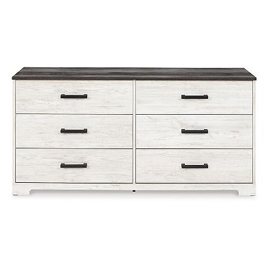 Wisp 59 Inch Wood Dresser, 6 Gliding Drawers, Rustic Crisp White Finish