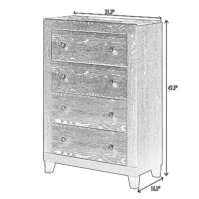 Benjara 47 in. Metal Knobs & Yoh Tall 4 Drawer Dresser Chest with Marble Top Black White Chrome