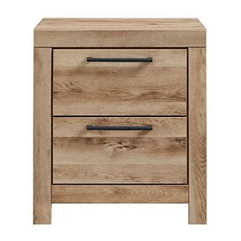 Amy 24 Inch Modern Wood Nightstand, 2 Drawers, 2 Usb Ports, Natural Brown