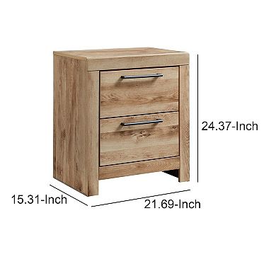 Amy 24 Inch Modern Wood Nightstand, 2 Drawers, 2 Usb Ports, Natural Brown