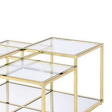 Coffee Table with Glass Top and Tubular Frame, Gold