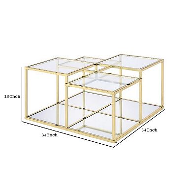 Coffee Table with Glass Top and Tubular Frame, Gold