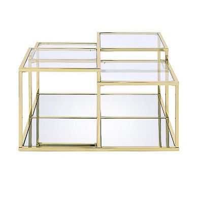 Coffee Table with Glass Top and Tubular Frame, Gold