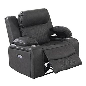 Xiu 38 Inch Power Recliner Chair, USB Port, Storage, Gray Faux Leather