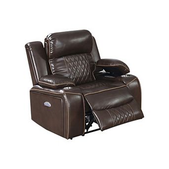 Xiu 38 Inch Power Recliner Chair, USB Port, Storage, Faux Leather, Brown