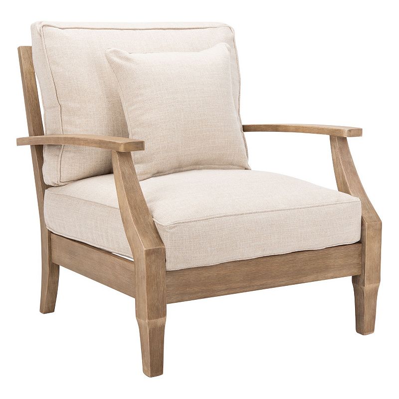 SAFAVIEH Couture Martinique Coastal Eucalyptus Wood Solid Armchair  Natural/Beige