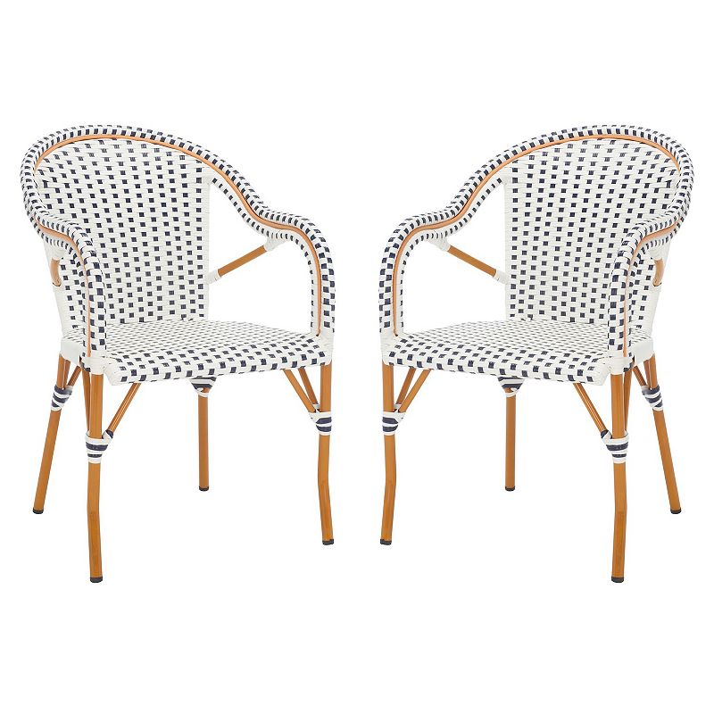 SAFAVIEH California Outdoor Patio Armchair  White/Navy  Set of 2