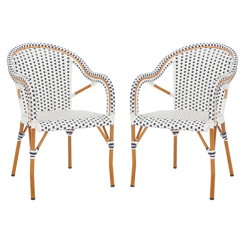 SAFAVIEH California Outdoor Patio Armchair  White/Navy  Set of 2