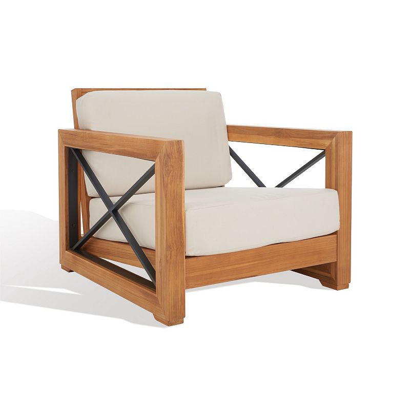 SAFAVIEH Couture Curacao Modern Brazilian Teak Wood Solid Club Chair  Natural/Beige