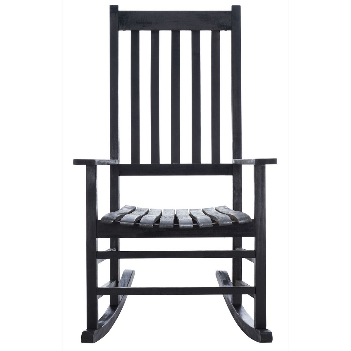 Safavieh Shasta rocking chair front view with slatted back and striped cushion