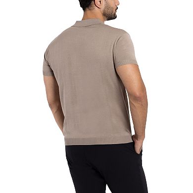 Men's Cable Knit Johnny Collar Short Sleeve Polo Sweater