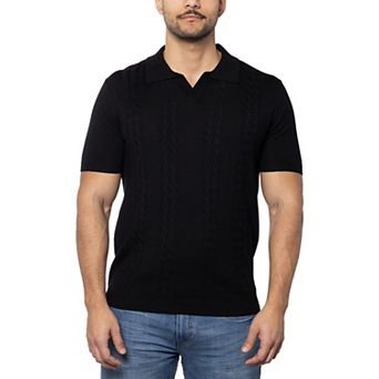 Men's Cable Knit Johnny Collar Short Sleeve Polo Sweater