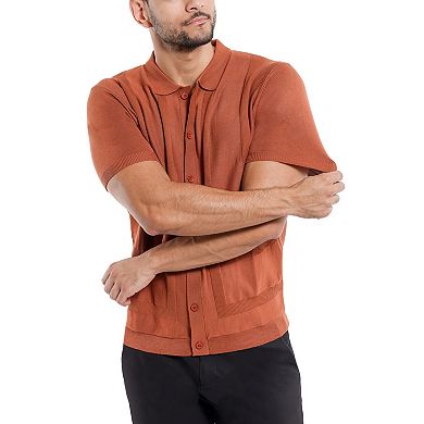 Men's Textured Short Sleeve Polo Sweater