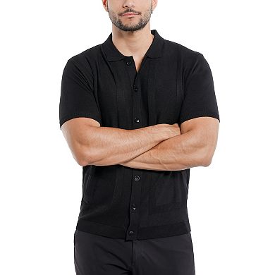Men's Textured Short Sleeve Polo Sweater