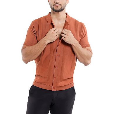 Men's Textured Short Sleeve Polo Sweater