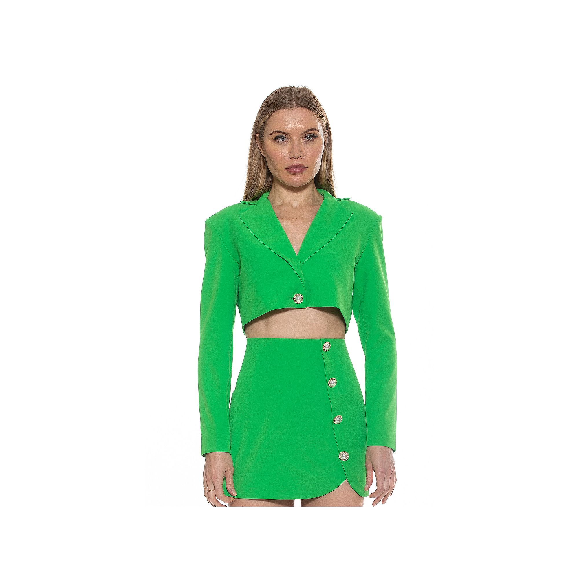 Womens ALEXIA ADMOR Jane Cropped Long Sleeve Jacket, Size: 12, Bright Gree