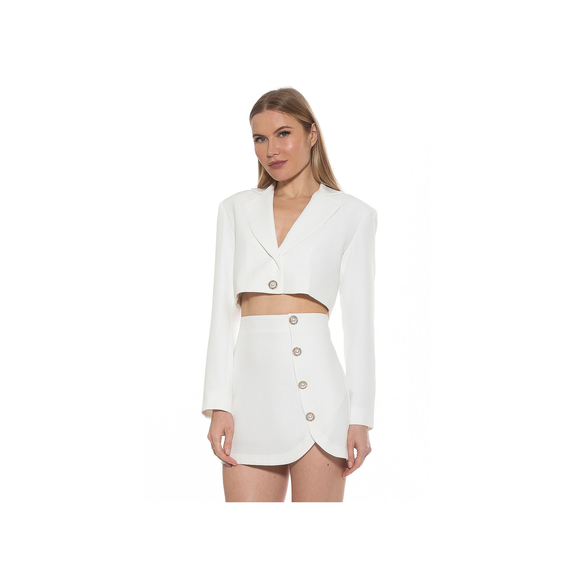 Womens ALEXIA ADMOR Jane Cropped Long Sleeve Jacket, Size: 8, Ivory