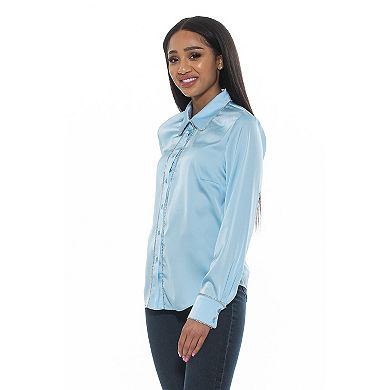 Women's ALEXIA ADMOR Rachel Long Sleeve Embellished Trim Button Down Shirt