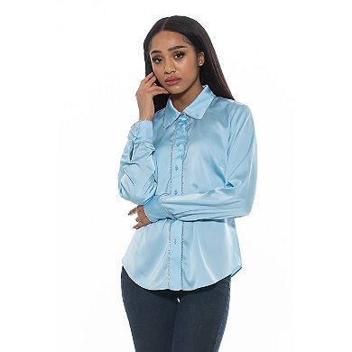 Women's ALEXIA ADMOR Rachel Long Sleeve Embellished Trim Button Down Shirt