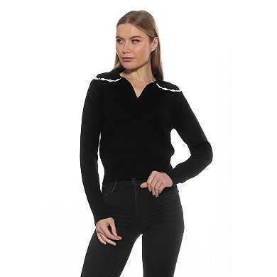 Women's ALEXIA ADMOR Jackie Knitted Sweater Top with Collar Detail