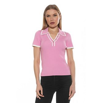 Women's ALEXIA ADMOR Alice Knitted Short Sleeve Collar Top