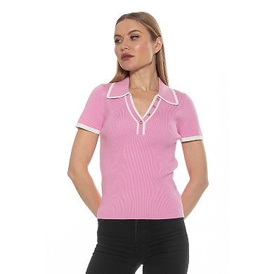 Women's ALEXIA ADMOR Alice Knitted Short Sleeve Collar Top